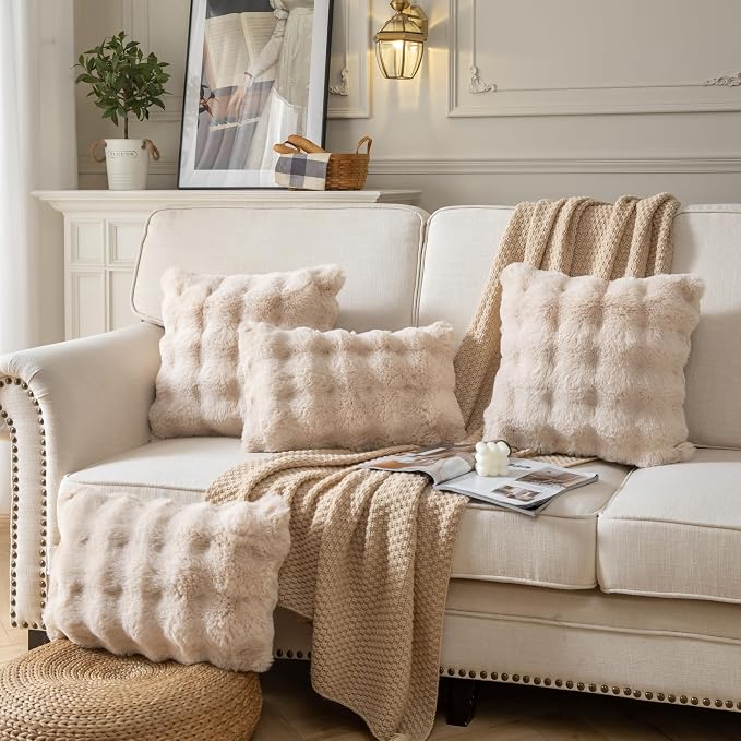 Pack of 2 Thick Plush Throw Pillow Covers Fluffy Wave Faux Fur Decorative - Image 4