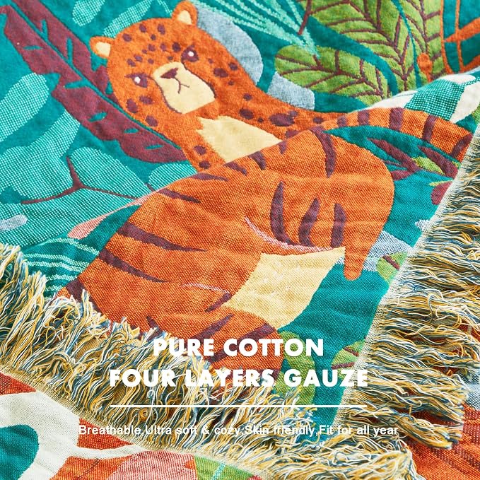 MSGKV Throw Blanket for Couch Cotton Animals Blanket 50"x60" Sofa Chair - Image 7