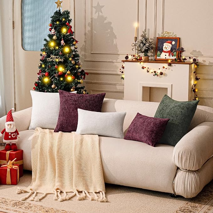a moment Christmas Wine Red Chenille Throw Pillow Covers 16x16 Inch Pack of 2 - Image 3