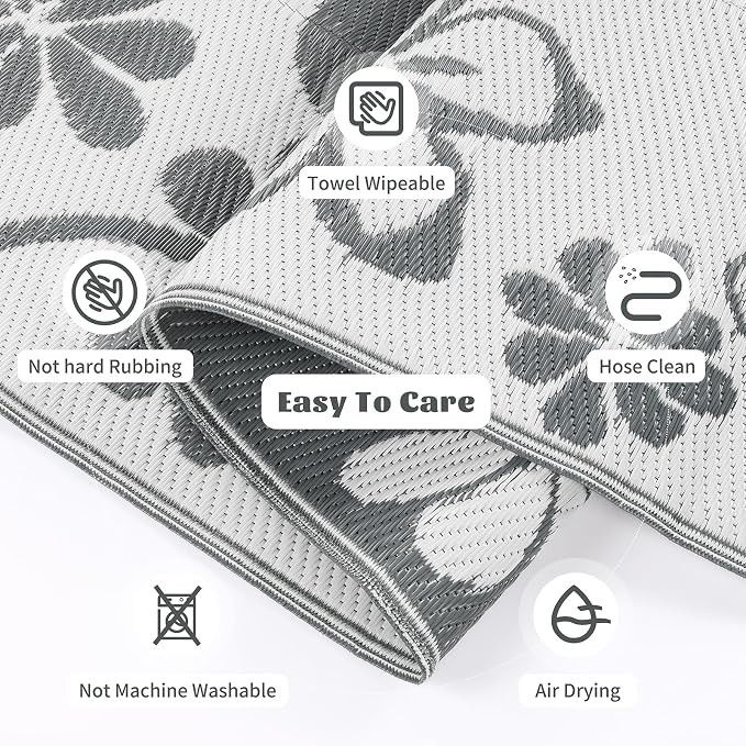 Ileading Outdoor Plastic Straw Rug 9x12ft Funny Floral Style Reversible Patio - Image 7