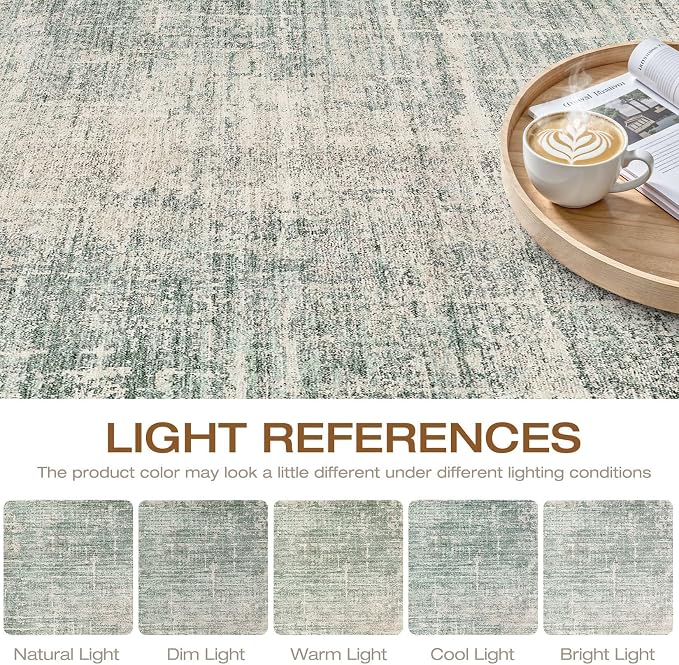7x9 Area Rug Living Room: Washable Large Neutral Green Rugs Abstract Soft - Image 9