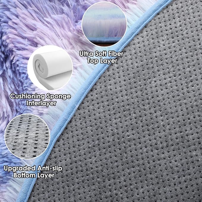 ONASAR Rainbow Round Area Rugs 6ft, Fluffy Soft Bedroom Circle Rug - Image 9