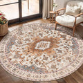 Tangsoo Vintage Round Rug 4ft, Washable Circle Rug, Non Slip Small Boho Round by Tangsoo
