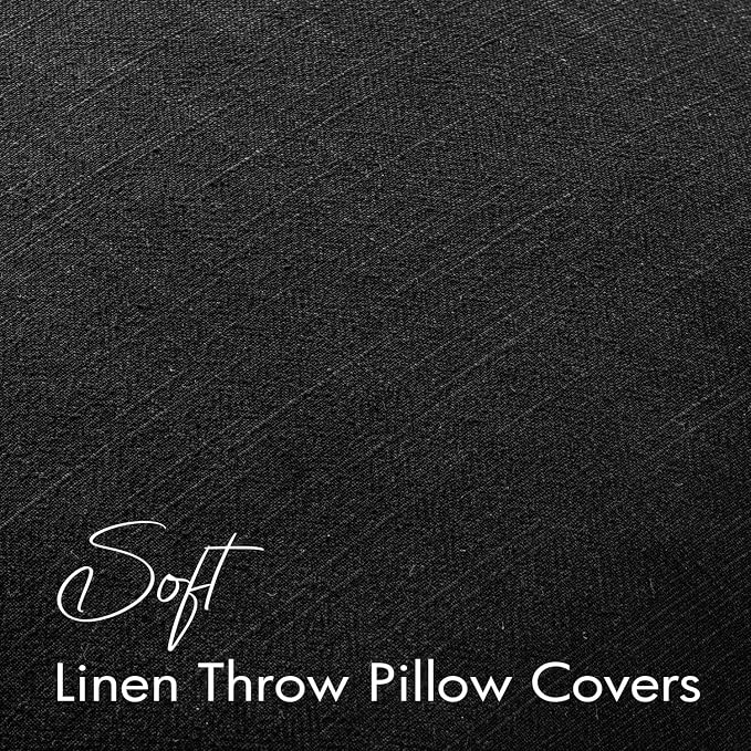 EMEMA Decorative Linen Throw Pillow Covers 18x18 Inch Black Boho Farmhouse - Image 3