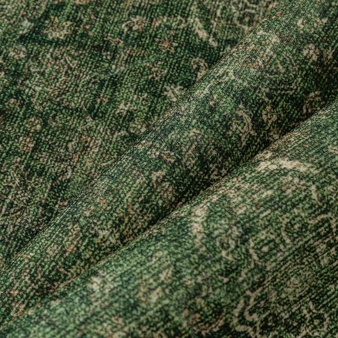 Vintage Area Rug 6x9 Washable Green Living Room Carpet Large Indoor Non Slip - Image 6