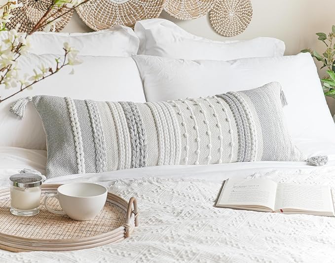 BlissBlush Gray Decorative Lumbar Pillow Cover 14x36, Farmhouse Lumbar Throw - Image 6