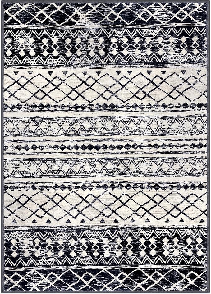 KUTA Moroccan 8x10 Area Rugs Black Navy Blue, Washable Boho Living Room Rug - Image 9