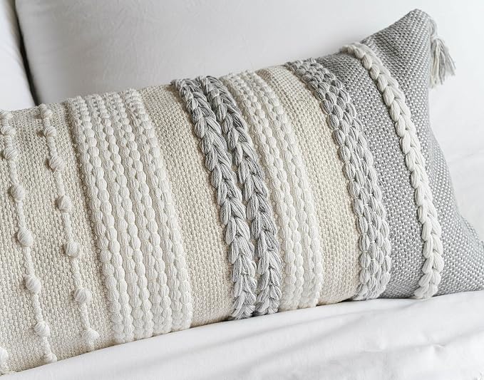 BlissBlush Gray Decorative Lumbar Pillow Cover 14x36, Farmhouse Lumbar Throw - Image 5