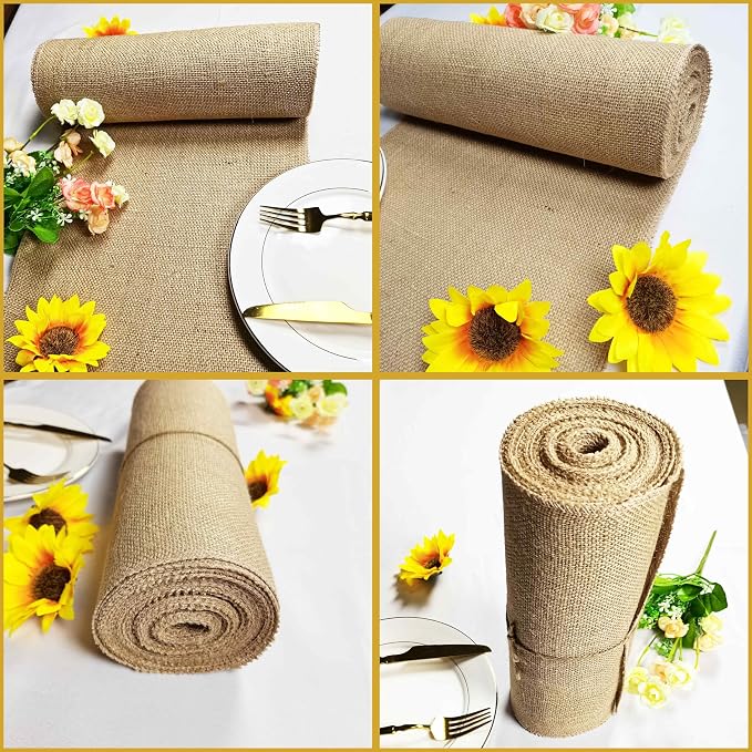 2 Pack 12 inch x 10 Yards Burlap Table Runners, Burlap Roll, Natural Rustic - Image 3