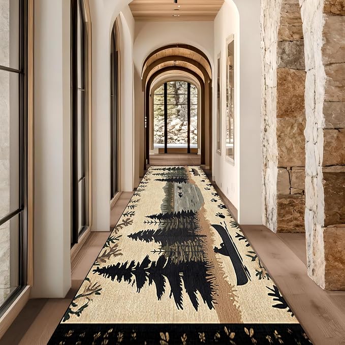 Vintage Bear Claw Fishing Boat Rug 2x7ft Elk Pine Forest Bohemian Carpet - Image 3
