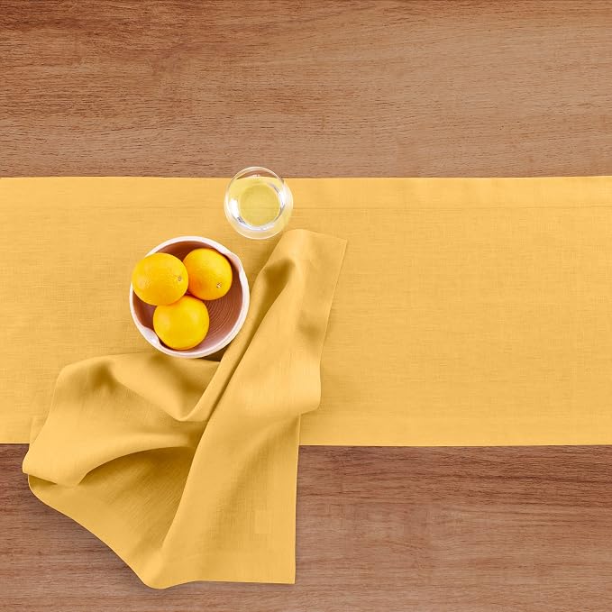 Solino Home Linen Mustard Yellow Table Runner 72 Inches Long - Image 3