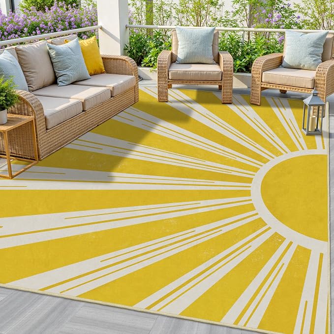 Outdoor Indoor Area Rug Boho Sun Washable Outdoor Patio Rugs Medieval Aesthetic - Image 6