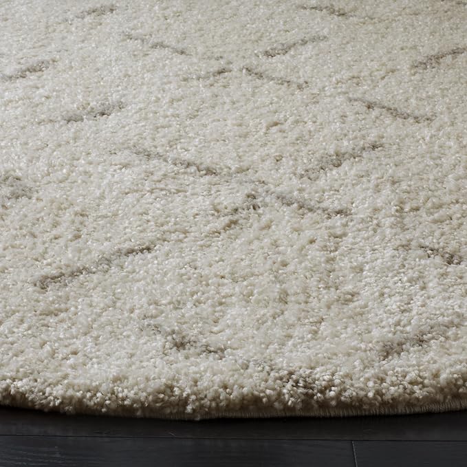 SAFAVIEH Arizona Shag Collection 5'1" Round Ivory/Beige ASG743A Moroccan - Image 2