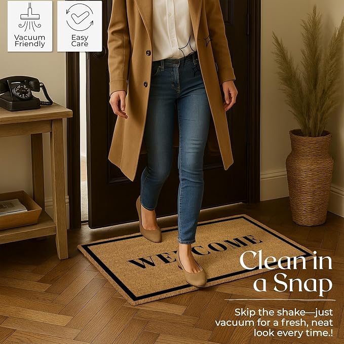 Coir Door Mats 17" X 30", Non-Slip Sturdy, PVC Backed Heavy Duty, Welcome - Image 5