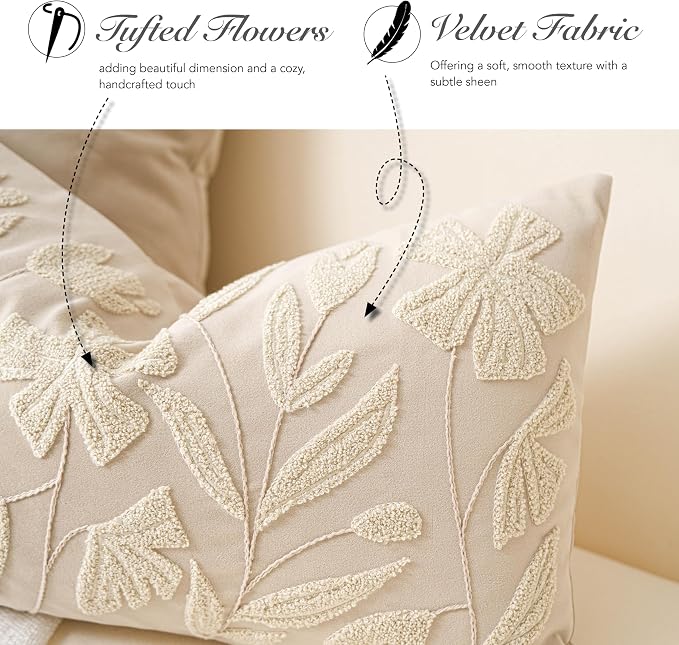 BlissBlush Light Beige Soft Velvet Decorative Accent Lumbar Throw Pillow Cover - Image 4