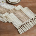 ZeeMart Macrame Style Bicolor Stitching Table Runner, 14 x 60 Inch Taupe/Ivory by ZEEMARTONLINE
