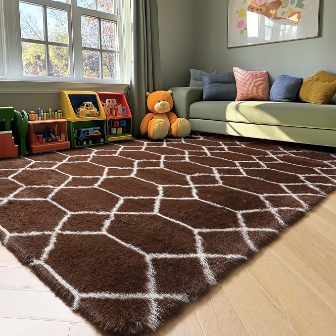 ONASAR 6x9 Area Rugs for Living Room Bedroom, Washable Large Fluffy Brown and - Image 7