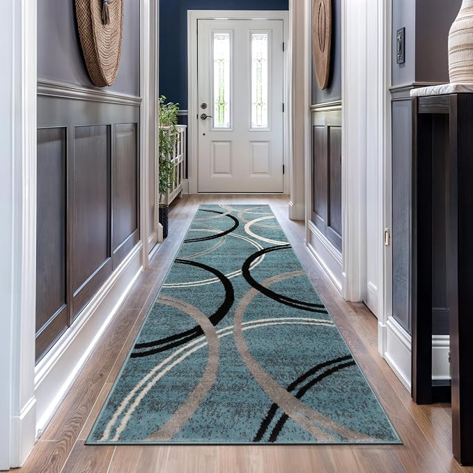 Rugshop Modern Wavy Circles Design Runner Rug, Carpet - Image 8