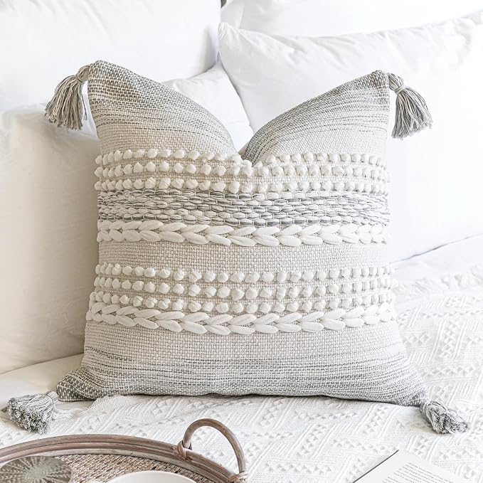 BlissBlush Gray Decorative Throw Pillow Cover 20X20, Boho Accent Pillow by BlissBlush
