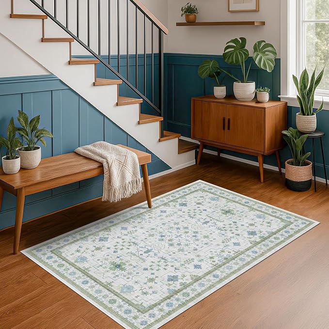Blue and Green Washable Rugs for Living Room - Image 8