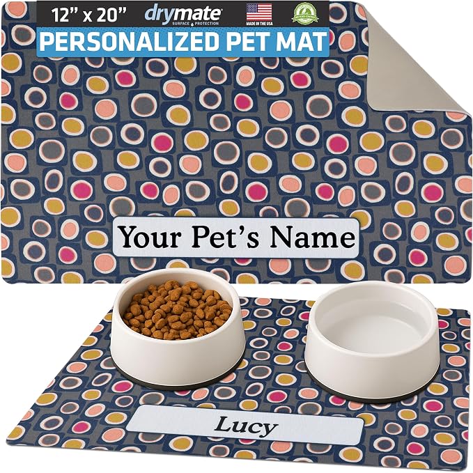Drymate Personalized Pet Bowl Placemat, Custom Dog & Cat Food Feeding Mat by Drymate