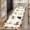 Beige Checkered Maple Bear Elk Hallway Rug 2x7ft Bohemian Vintage Floor Mat by Unknown