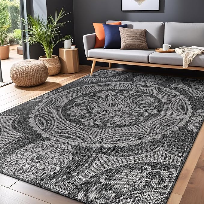 Medallion Outdoor Rug 6x9 Washable Outside Carpet - Image 5