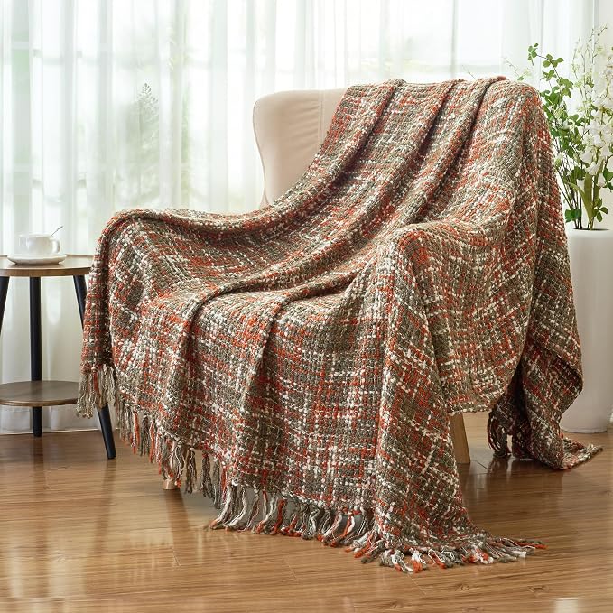 Multi-Color Orange Cable Knitted Throw Blanket - Image 6