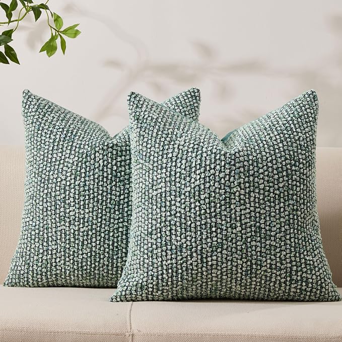 Decorative Couch Throw Pillow Covers 18x18 Set of 2 Green Striped Soft Wool by Allorry