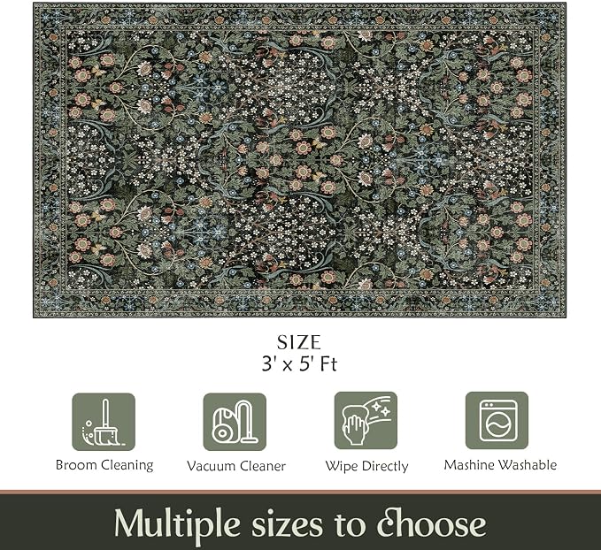 MUJOO 3x5 Rug Washable, Floral Area Rug - Image 2