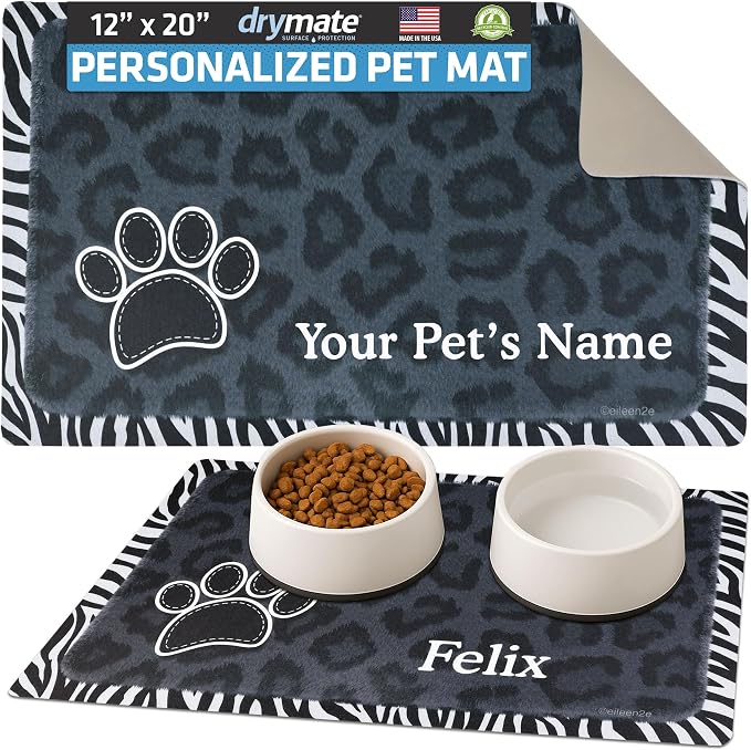 Drymate Personalized Pet Bowl Placemat, Custom Dog & Cat Food Feeding Mat by Drymate