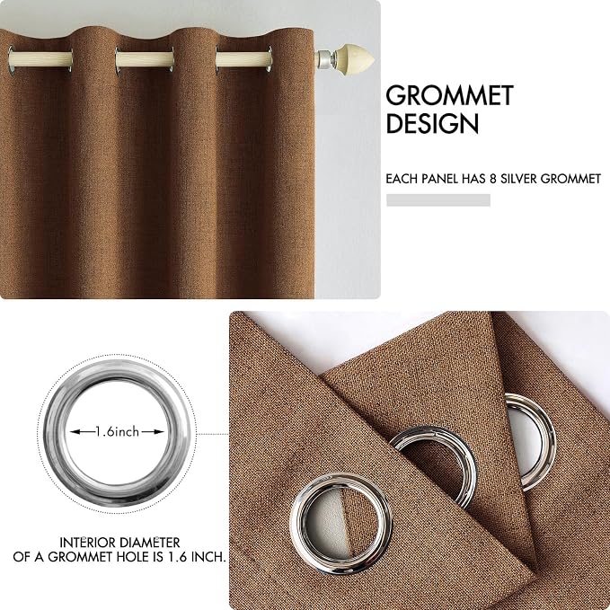 MIULEE Linen Curtains for Bedroom 100% Blackout Thermal Insulated Brown Grommet - Image 4