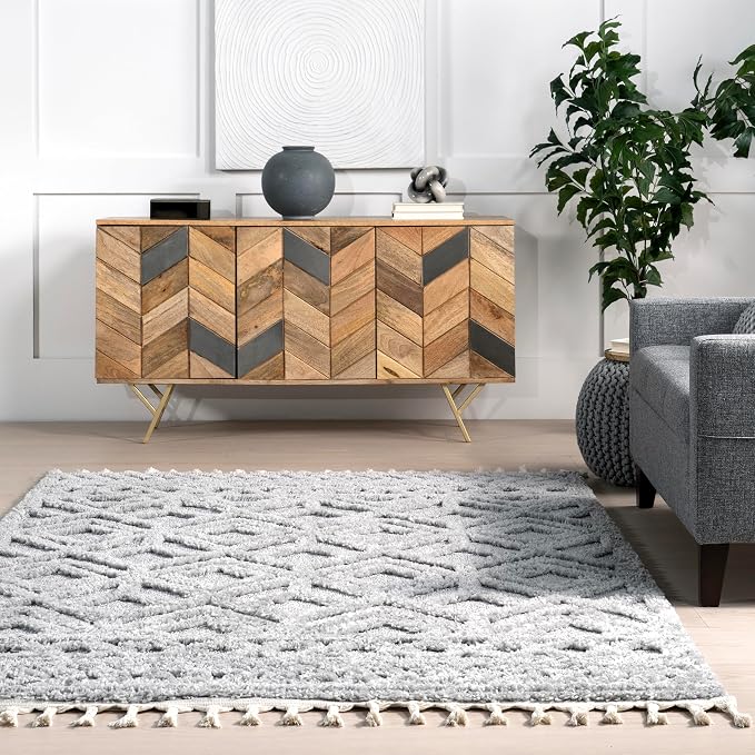 nuLOOM Akia Light Grey, Geometric Lattice, Soft and Textured, High Traffic - Image 9