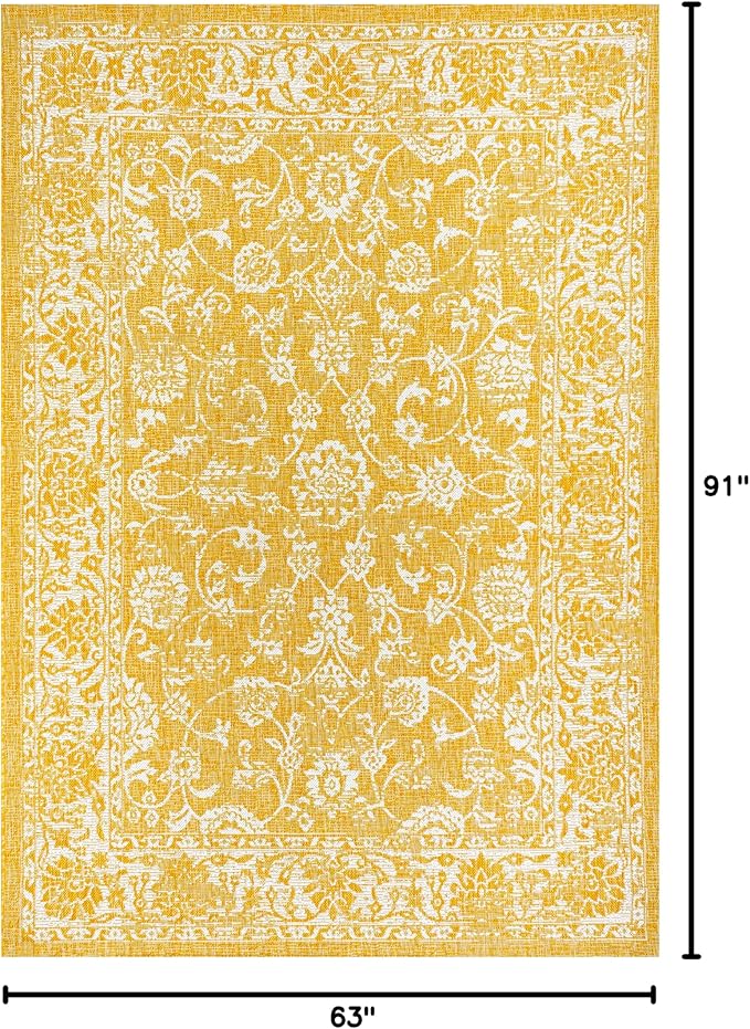JONATHAN Y Weave Floral Indoor Outdoor Area Rug 5X8 Yellow/Cream, Tela Bohemian - Image 2