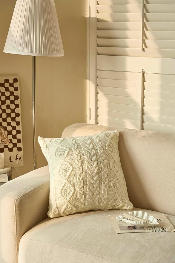 DOKOT Decorative Knit Throw Pillow Cover Chiristmas Farmhouse Sweater Square - Image 2