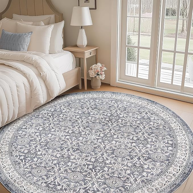 jinchan Round Rug 8ft Washable Circle Soft Rug - Image 4