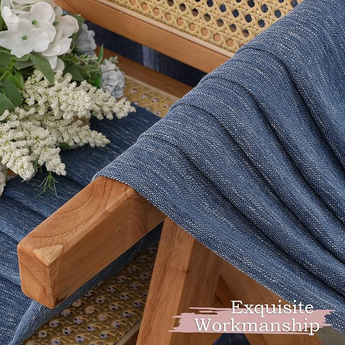 Simplebrand Navy Blue Faux Linen Textured Curtains 63 Inch Length 2 Panels - Image 8