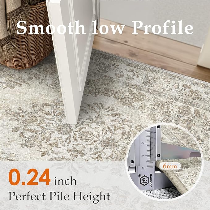 2x6 Runner Rug Beige Washable Hallway Kitchen Bedroom Vintage Distressed - Image 6
