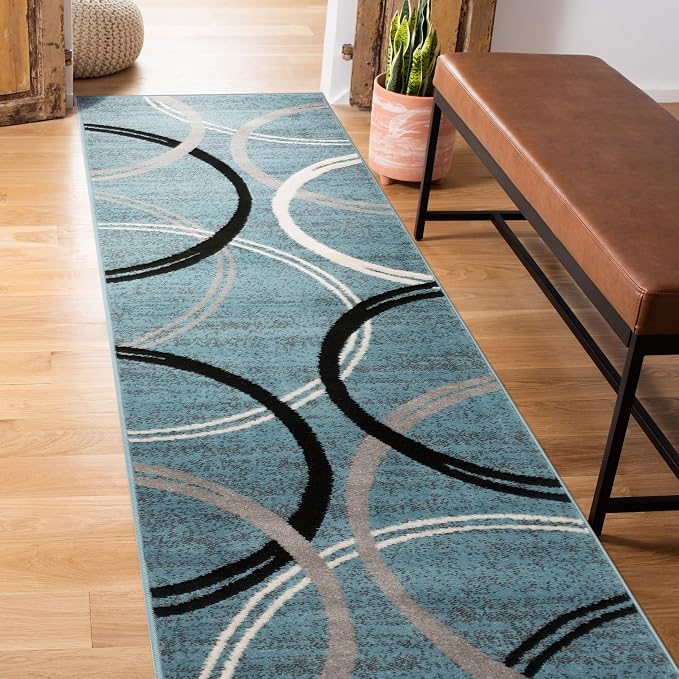 Rugshop Modern Wavy Circles Design Runner Rug, Non-Shedding Carpet - Image 10