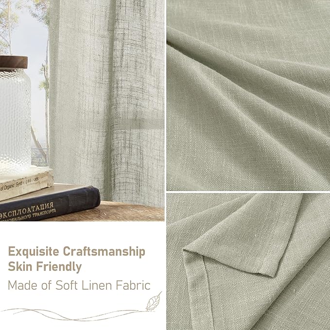 LAMIT Semi Sheer Linen Curtains 36 Inch Length 2 Panels, Light Filtering Panels - Image 6