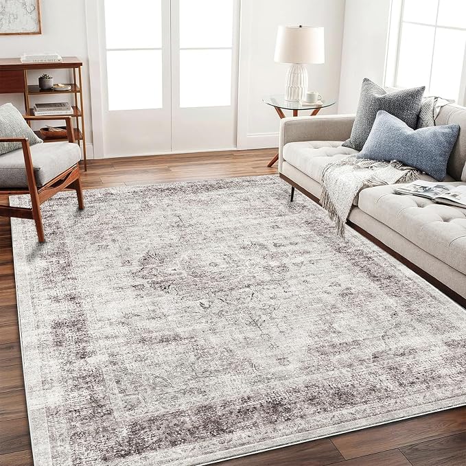 Area Rug 6'x9' Washable Floral red Vintage Traditional Floor Cover Thin Retro - Image 2