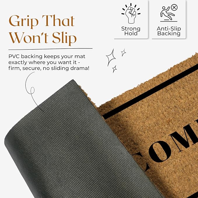 Coir Door Mats 17" X 30", Non-Slip Sturdy, PVC Backed Heavy Duty, Welcome - Image 4