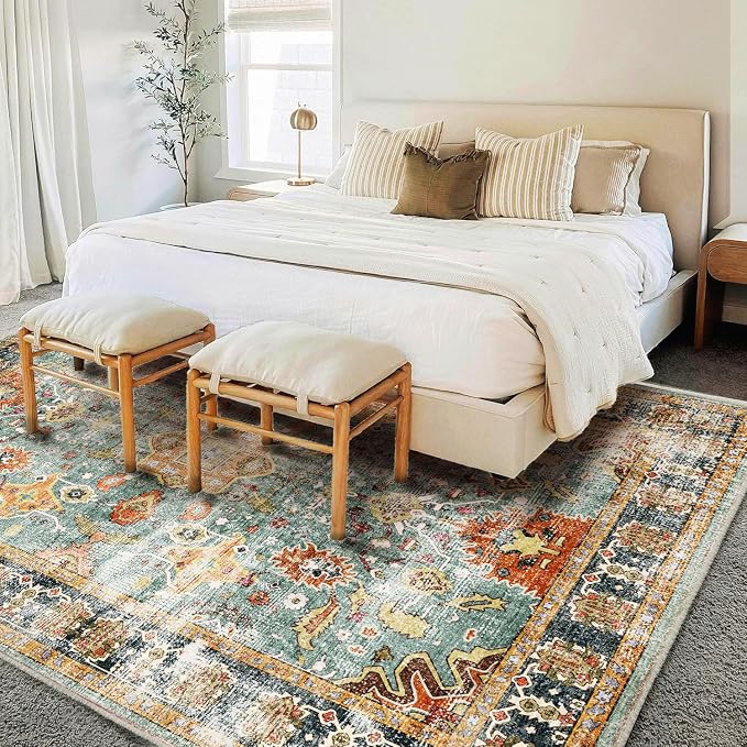 Area Rug 9'x12' Washable Vintage Traditional Mat Distressed Indoor Foldable - Image 2
