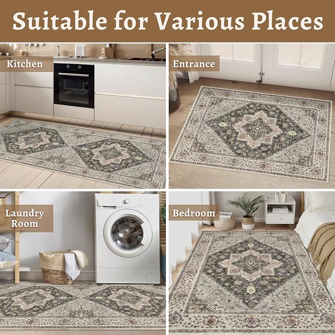 Kitchen Rugs 2x4 Washable Rug for Entryway Vintage Non Slip Small Rugs Front - Image 7