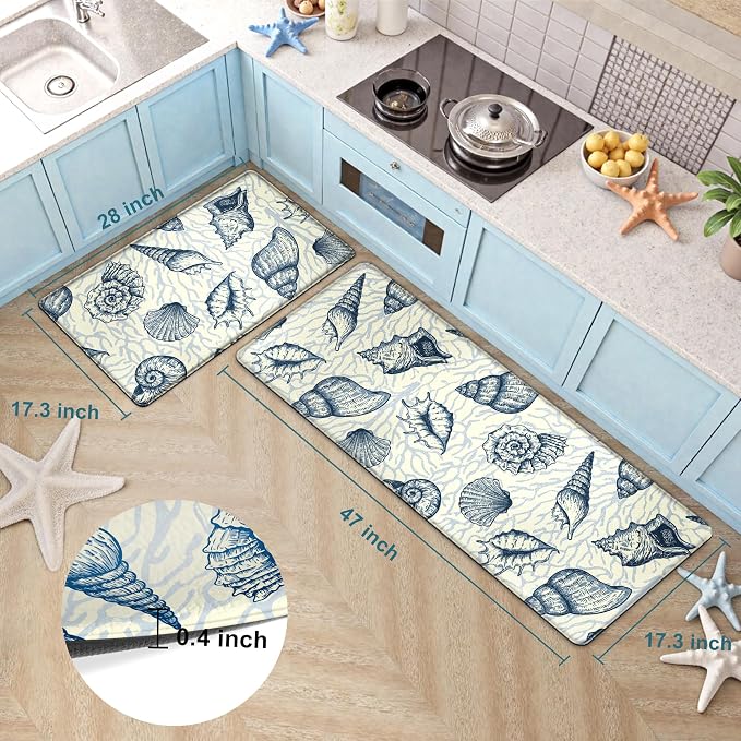 Kitchen Mats for Floor Cushioned Anti Fatigue Sets of 2 Beach Theme Kitchen - Image 2