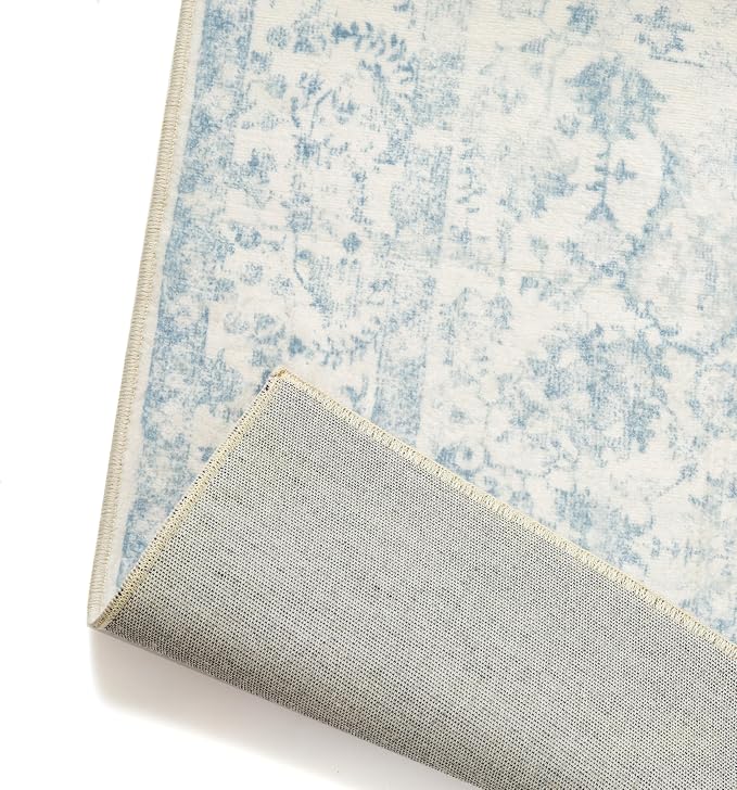 4x6 Blue Area Rug Non Slip Vintage Office Entryway Rug Distressed Machine - Image 9