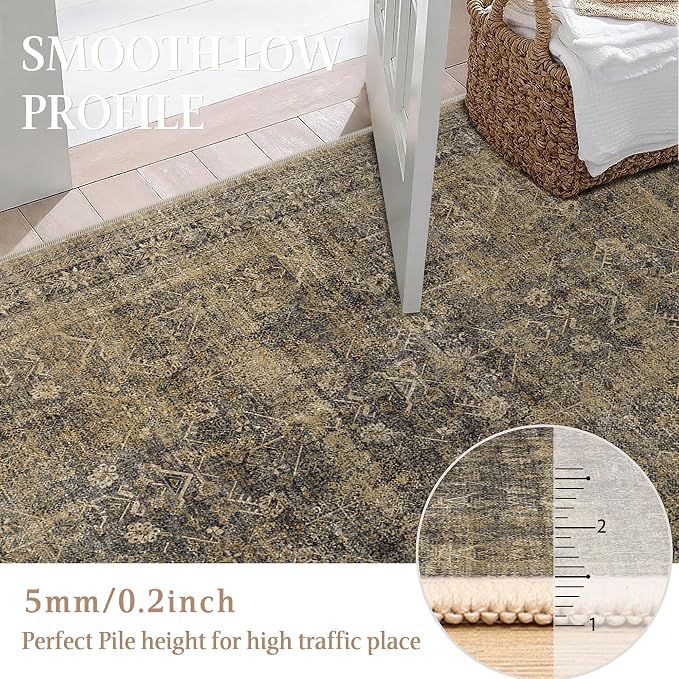 8x10 Brown Black Area Rug for Living Room Washable Vintage Distressed Carpet - Image 5