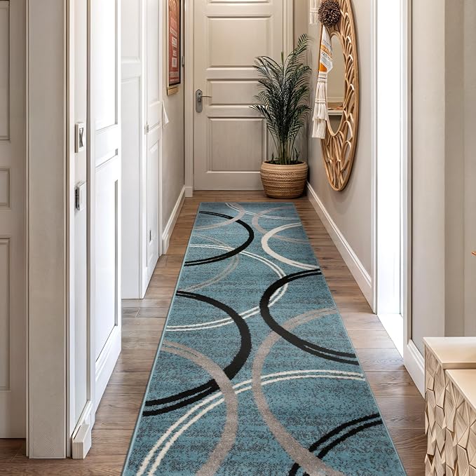 Rugshop Modern Wavy Circles Design Runner Rug, Fade-Resistant Carpet - Image 10