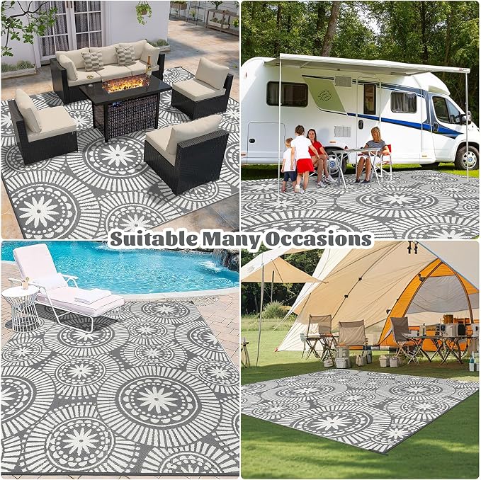 Ileading Large Plastic Outdoor Rug 9x12ft Modern Geometric Style Reversible - Image 8