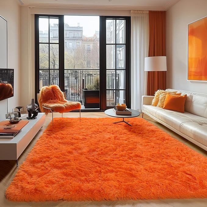 ONASAR Orange Area Rugs for Bedroom Living Room, Washable Fluffy 4x6 Indoor - Image 4